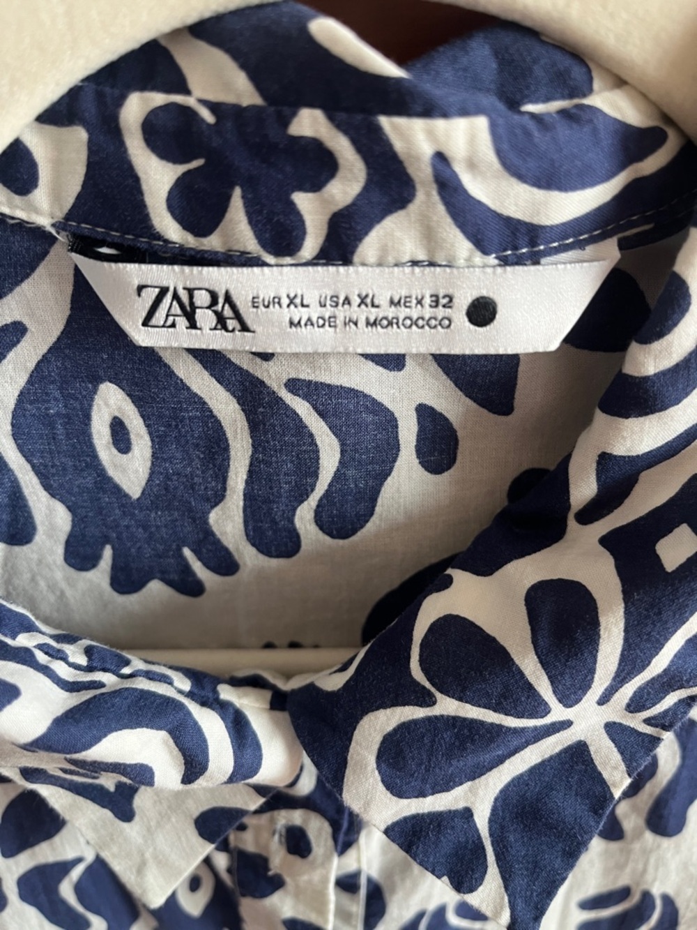 Zara Navy White Damask Print A-Line Long Sleeve Midi Shirt Dress Size XL - Picture 3 of 8